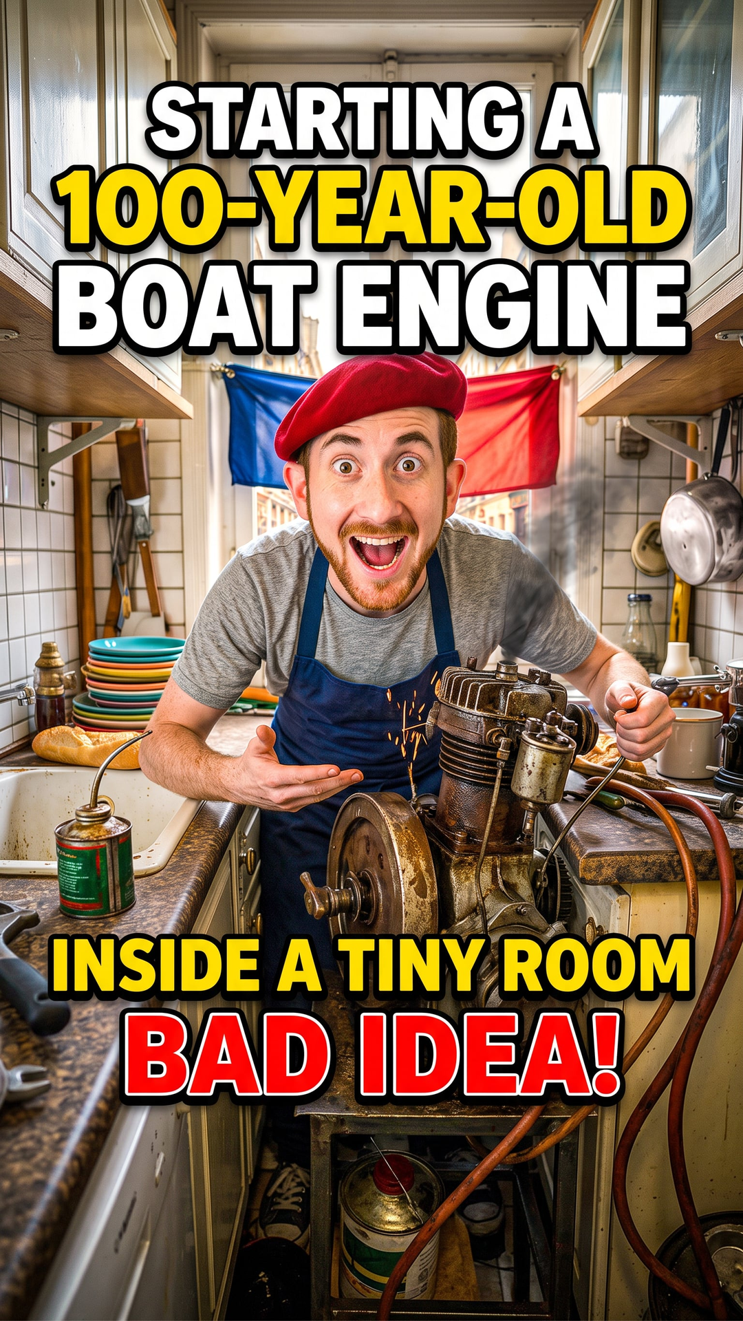 Starting a 100-Year-Old Boat Engine Inside a Tiny Room (Bad Idea)